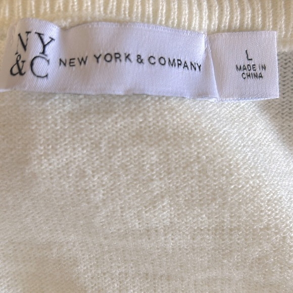 New York & Company Women’s V-Neck Sweater, Gold Sequins Polka Dot & Cream, Sz L - Picture 7 of 8